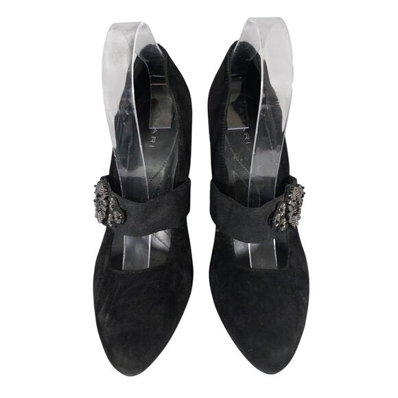NWOT! TAHARI! BLACK GENUINE SUEDE LEATHER W/PATENT HEEL, BEADED DETAIL HEELS! 8M - Picture 4 of 11